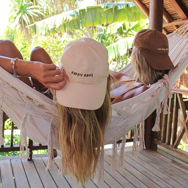 Cream Dad Cap Happy Days Cap Society Australia in a hammock