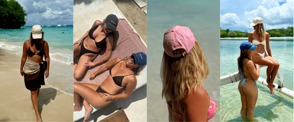 4 images of women wearing Cap Society mid-profile dad caps Australia