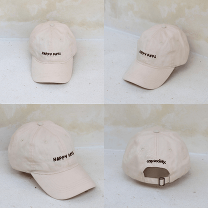 Relaxed 100% cotton women's mid-profile cap in cream featuring Happy Days Australia