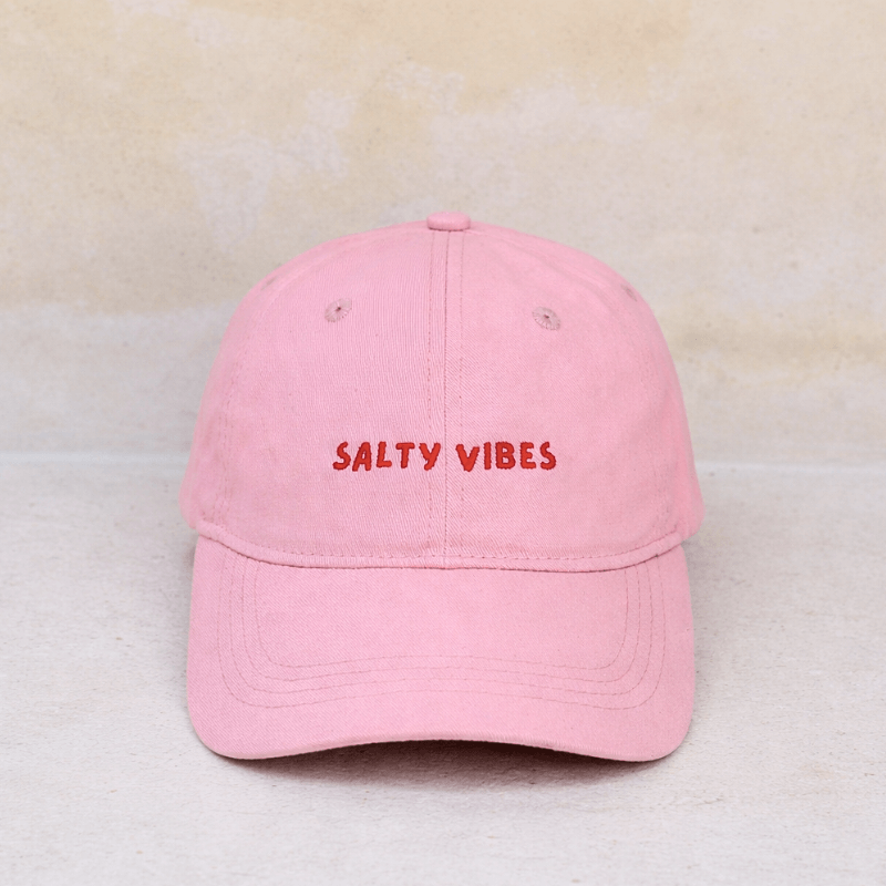 Pink 100% cotton mid-profile women's cap with Salty Vibes Australia