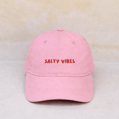 Pink 100% cotton mid-profile women's cap with Salty Vibes Australia