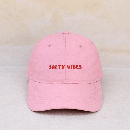 Pink 100% cotton mid-profile women's cap with Salty Vibes Australia
