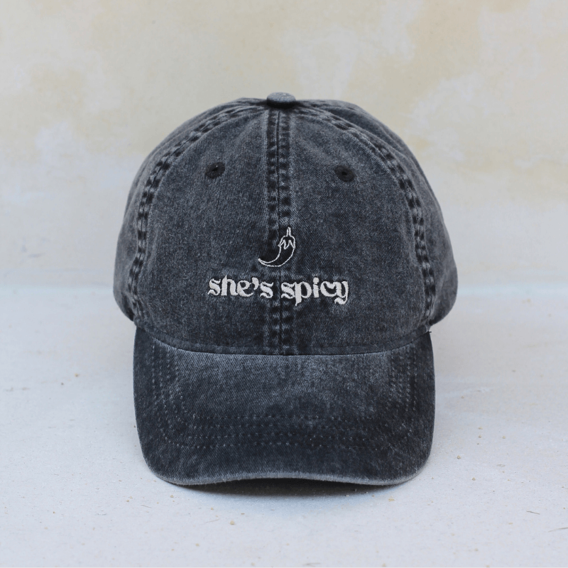 Women's Washed cotton black dad cap with she's spicy Australia