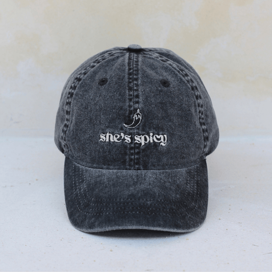 Women's Washed cotton black dad cap with she's spicy Australia
