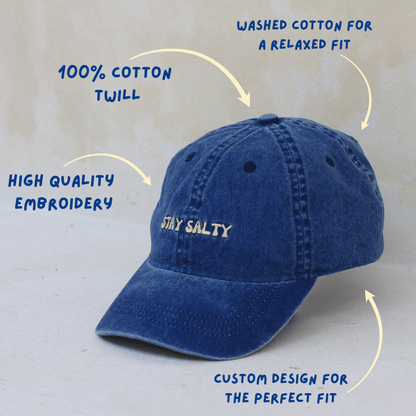 Cap Society Stay Salty Washed Dad Cap – 100% Cotton Adjustable Cap Australia 